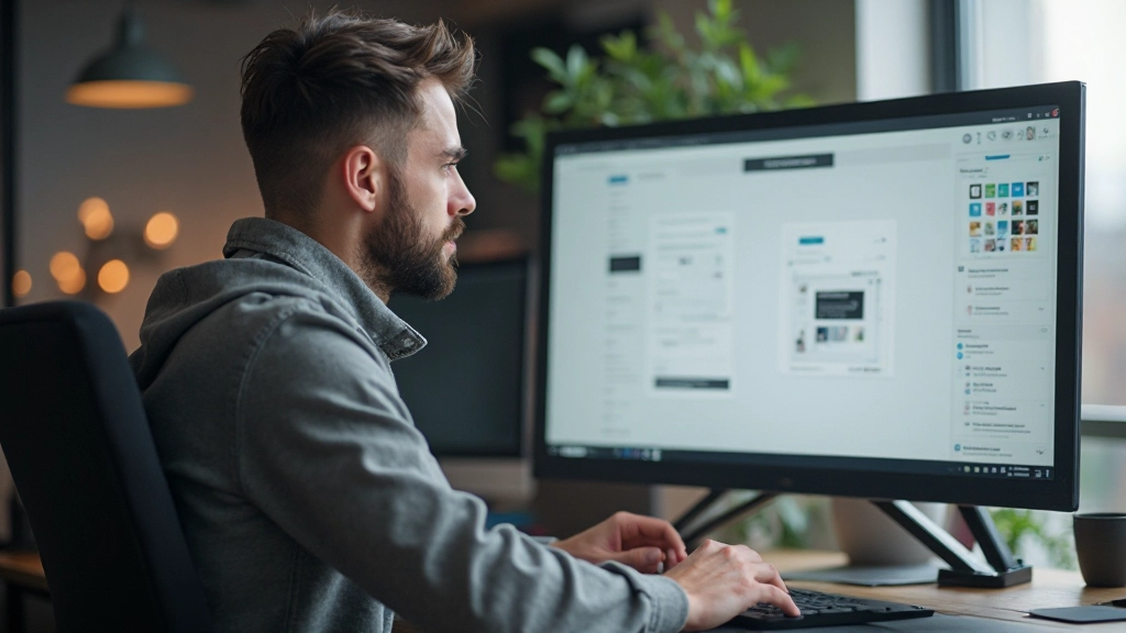 Designer arbeitet an Komponenten-Bibliothek in Figma auf großem Monitor mit mehreren Screens